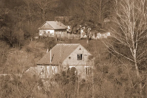 Winterwald Holzhaus Der Ukrainischen Dorf Rande Des Dorfes — Stockfoto
