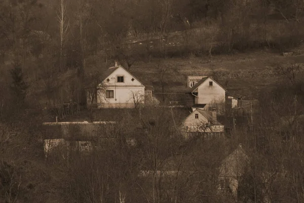 Bosco Inverno Casa Legno Nel Villaggio Ucraino Alla Periferia Del — Foto Stock