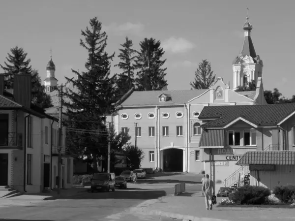 stock image The historic part of the old town.Monasheskyy building Epiphany Monastery.Great old orthodox church