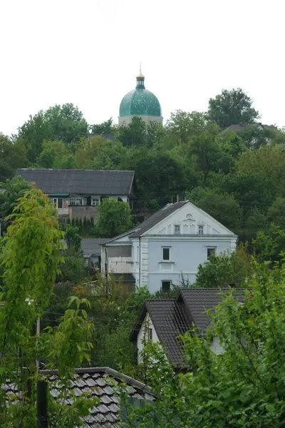 Meryem 'in Doğumu Kilisesi (Tunytska). Köyün kıyısındaki Antik Ortodoks Kilisesi. Ukrayna köyündeki ahşap ev. Ormanın kıyısındaki köy.