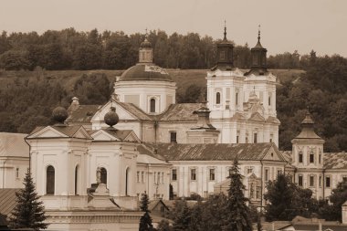 Eski kasabanın tarihi kısmı. Ukrayna köyünde ahşap bir ev. Ormanın kıyısındaki köy. Eski harap ev