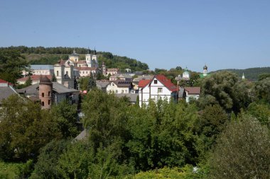 Eski kasabanın tarihi kısmı. Ukrayna köyünde ahşap bir ev. Ormanın kıyısındaki köy. Eski harap ev