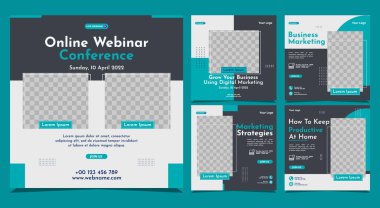 Sosyal medya pankart şablonları koleksiyonu. İş webinarları, pazarlama webinarları, çevrimiçi sınıf programları vs. için mükemmel.
