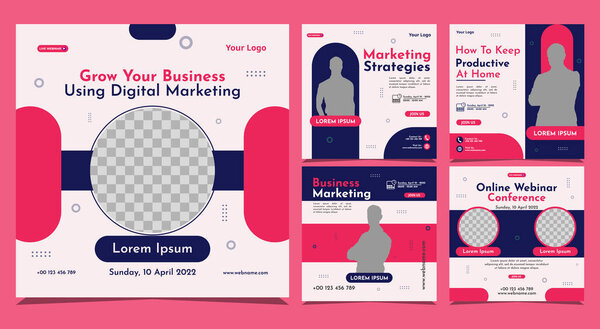 Collection of social media post banner templates. Perfect for business webinars, marketing webinars, online class programs, etc.