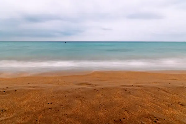 Paesaggio Marino Sulla Spiaggia Fotografia Lunga Esposizione Con Moto Delle — Foto Stock