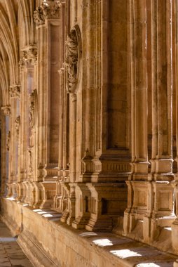Rönesans tarzı bir manastırın galerisini oluşturan sütunlar. Salamanca, İspanya