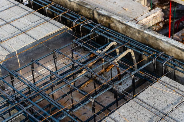 stock image View of construction site with reinforced concrete slab. Concrete slab with reinforncing bars