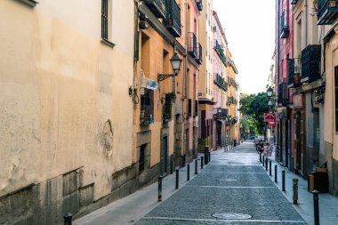 Madrid, Spain - October 10, 2020: Traditional Street in the Lavapies Neighborhood in central Madrid. Multicultural and trendy quarter in central Madrid