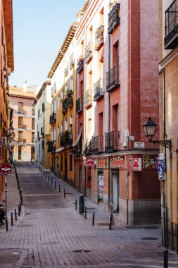 Madrid, Spain - October 10, 2020: Traditional Street in the Lavapies Neighborhood in central Madrid. Multicultural and trendy quarter in central Madrid