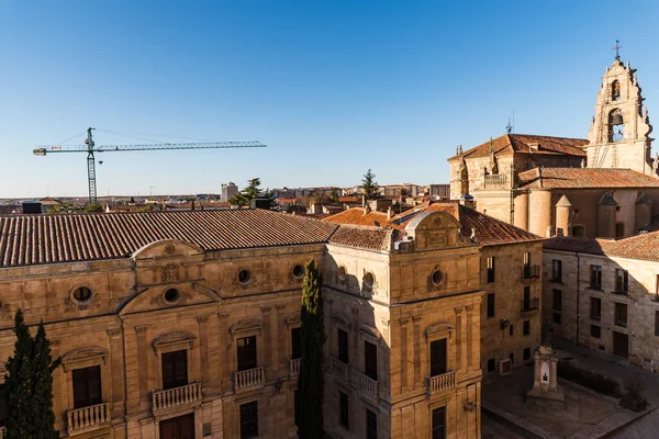 Aerial View of the Old Buildings of the University of Salamanca a blue sky day. Castilla y Leon, Spain