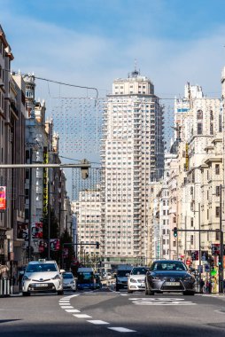 Madrid, Spain - November 1, 2020: Gran Via Avenue in Central Madrid. Street view