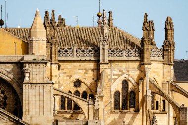 Toledo Katedrali 'nin telefon merceği görüntüsü. Maymundaki kemerlerin ayrıntıları. Toledo 'lu Aziz Mary Katedrali, İspanya' nın Toledo kentinde bulunan bir Katolik kilisesidir. - Orası... - Evet.