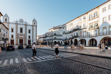 Evora, Portugal - June 29, 2022: Giraldo Square in the town centre. Alentejo clipart