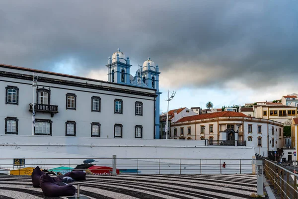 Angra Heroismo Portugalsko Července 2022 Pohled Přístav Staré Město Soumraku — Stock fotografie
