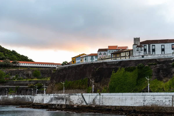 Casas Antiguas Puerto Angra Heroismo Atardecer Isla Terceira Azores Portugal —  Fotos de Stock