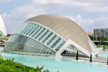 Valencia, İspanya - 30 Temmuz 2023: Sanat ve Bilim Şehri manzarası. Ünlü İspanyol mimar Santiago Calatrava tarafından tasarlandı.