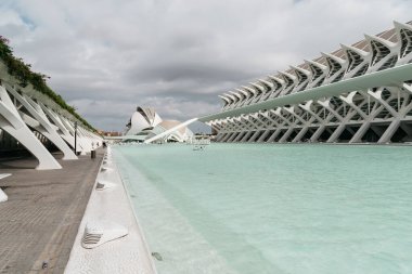 Valencia, İspanya - 30 Temmuz 2023: Sanat ve Bilim Şehri manzarası. Ünlü İspanyol mimar Santiago Calatrava tarafından tasarlandı.