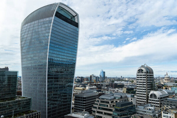 London, UK - August 25, 2023: Panoramic view of the City of London. 20 Fenchurch Street commercial skyscraper on foreground
