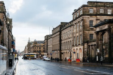 Edinburgh, UK - December 5, 2023: Princess Street during Christmas time a rainy day