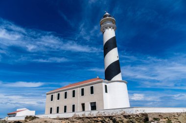 Favaritx, İspanya - 12 Mayıs 2024: Menorca 'daki Favaritx Deniz Feneri.