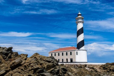 Favaritx, İspanya - 12 Mayıs 2024: Menorca 'daki Favaritx Deniz Feneri.