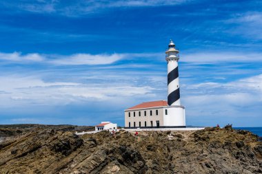 Favaritx, İspanya - 12 Mayıs 2024: Menorca 'daki Favaritx Deniz Feneri.