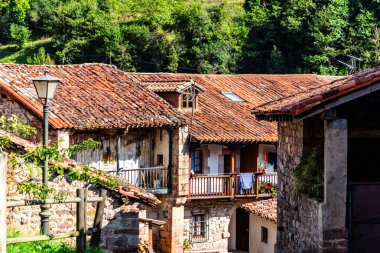 Cantabria 'nın geleneksel küçük bir köyü olan Carmona' nın manzarası. İspanya 'nın en güzel köylerinden biri.