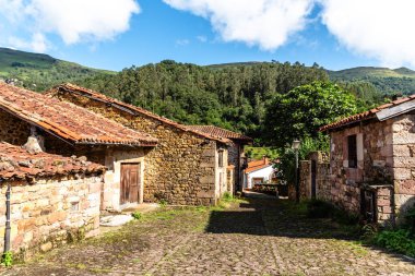 Cantabria 'nın geleneksel küçük bir köyü olan Carmona' nın manzarası. İspanya 'nın en güzel köylerinden biri.