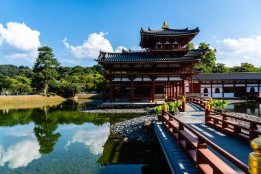 Uji, Japan - August 14, 2024: Byodoin Temple is a renowned Buddhist temple, famous for its Phoenix Hall and stunning reflection pond. A UNESCO World Heritage site clipart