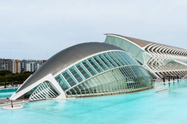 Valencia, İspanya - 15 Mayıs 2025 Valencia Sanat ve Bilim Şehri 'ne bakın. Ünlü İspanyol mimar Santiago Calatrava tarafından tasarlandı.