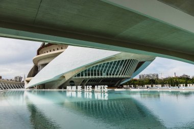 Valencia, İspanya - 15 Mayıs 2025 Valencia Sanat ve Bilim Şehri 'ne bakın. Ünlü İspanyol mimar Santiago Calatrava tarafından tasarlandı.