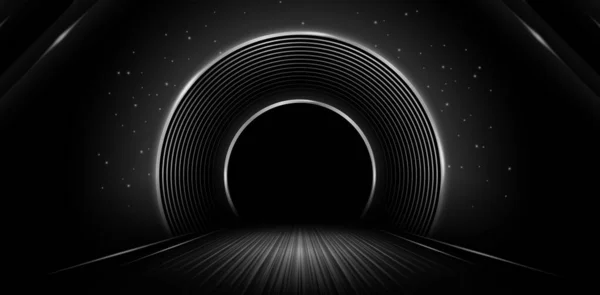 Illustration Vectorielle Cercle Radial Lumière Argentée Travers Tunnel Pour Les — Image vectorielle