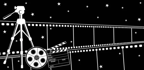 Vector Illustration Filmstreifen Hintergründe Mit Sternen Und Kamerahaspel Für Präsentationen — Stockvektor