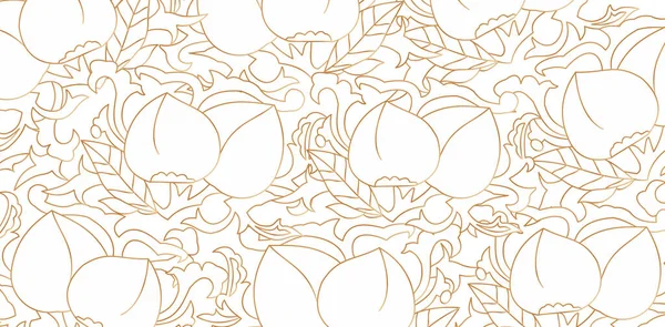 Векторна Ілюстрація Безшовний Візерунок Персиковий Фрукт Листя Ізольованому Білому Тлі — стоковий вектор