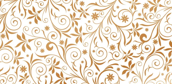 Vector Illustratie Ornament Gouden Kleuren Naadloos Patroon Met Bladeren Krullen — Stockvector