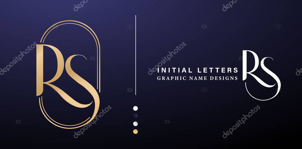 Initial Letter R and S Logo Design with Elegant Golden Colors for Corporate Business Identity, advertisements materials, collages prints, ads campaigns marketing letterpress golden foil business cards