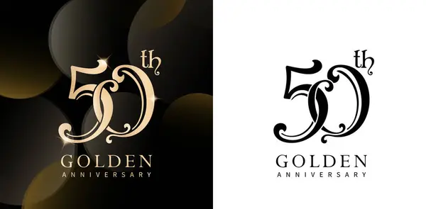 Jahre Golden Anniversary Celebration Logo Mit Goldenen Und Schwarzen Farben — Stockvektor