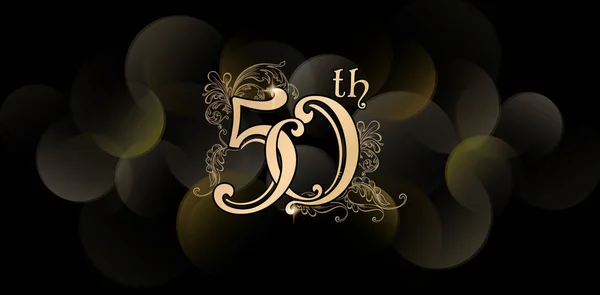 50Th Floral Ornamentale Disegni Lettering Numbers Anniversario Celebrazione Golden Color — Vettoriale Stock