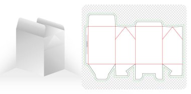 Kutu paketleme die cut şablonlar 3d tasarım katlanabilir kapaklı beyaz bir kutu ve sabit hediye kutusu, ürün paketleme şablonu, fırın ürünleri için izole edilmiş bir kağıt kesit arka plan