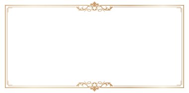 Boş sayfa dekorasyonu, resim çerçeveleri, davetiyeler ve tebrik kartı şablonu için süslü kenarı olan beyaz bir arkaplan üzerinde izole altın resim çerçevesi Çiçek Aksanlı Zarif Altın Çerçeve