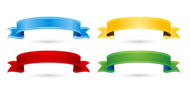 Yapıştırmalar, sunumlar, bilgi grafikleri, kullanıcı arayüzü tasarımları, planlar, kolajlar, sahne tasarımları, reklam afişi malzeme elemanları için izole edilmiş beyaz arka planda dört renkli kurdele