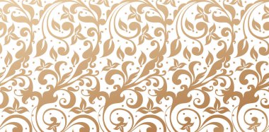 Kusursuz duvar kağıdı desenli altın rengi desenli duvar kâğıtları barok dikişsiz, sayfaları dolduran, modaya uygun modern tekstil kumaşları olan duvar kağıtları için izole edilmiş beyaz arka plan.