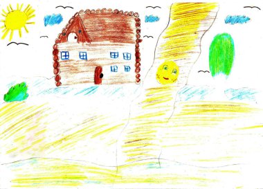 Child drawing of a fairytale Koobok - gingerbread boy, johnny pancake