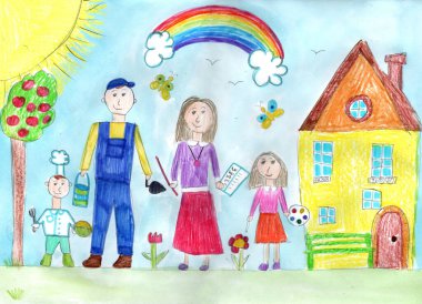 Bir İnsan Grubu Farklı Meslek Çizimi Çocuk Çizimi. Mühendis, çiftçi, öğretmen, inşaatçı, sanatçı, şef, bilim adamı, yazar, doktor. Çocukça bir kalem sanatı