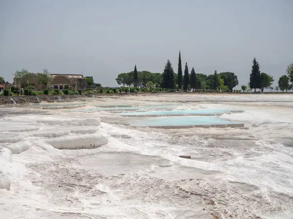 stock image Pamukkale travertine terraces and the ancient Greek city of Hierapolis, Turkey