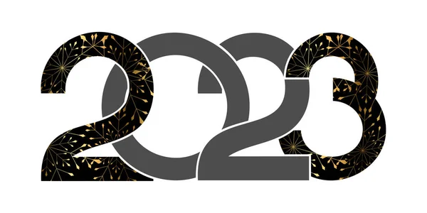 矢量图解 新年快乐2023年标志设计 金色雪花的图案 设计带有2023字体标识的模板 新年快乐2023符号收藏 横向背景 — 图库矢量图片