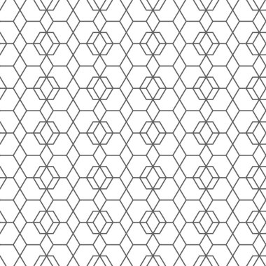 Vektör çizimi. Altıgen konturun dokusu. Gri, siyah ve beyaz geometrik kusursuz desen. Mozaik soyut arka plan. Altıgen tekrarlayan geometrik çokgen dokusu.