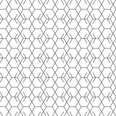 Vektör çizimi. Altıgen konturun dokusu. Gri, siyah ve beyaz geometrik kusursuz desen. Mozaik soyut arka plan. Altıgen tekrarlayan geometrik çokgen dokusu.