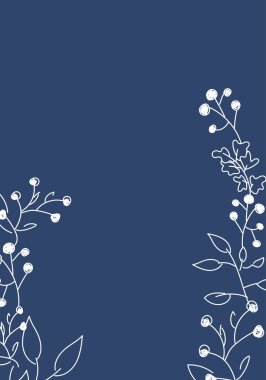 Vektör. Mutlu Noeller ve mutlu yeni yıl çiçekleri, metin için fotokopi alanı. Noel kartları için kırsal çerçeve şablonu, düğün davetiyeleri, parti davetiyeleri. Elle çizilmiş çizim.