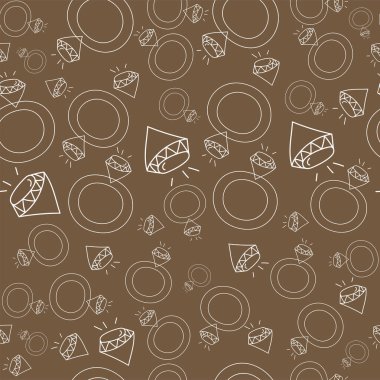 Vector. Seamless love pattern with hand drawn outline engagement ring and diamond. Sketch in cartoon style. Graphic print for postcards, invitations, textiles, packaging for Valentine's Day.